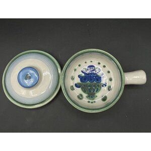 M A Hadley Blueberries  Porringer Handled Soup Bowl with Lid